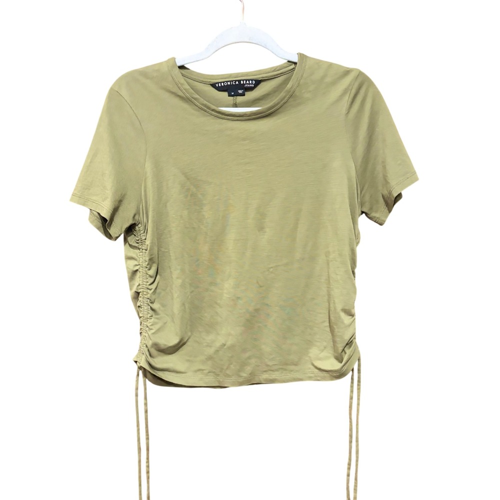 Veronica Beard Jeans Olive Green Ruched Side Drawstring Short Sleeve Tee M